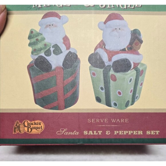 Cracker Barrel Mingle & Jingle Santa Salt & Pepper Shaker Set in Original Box - Picture 9 of 14